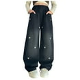 thumbnail image 1 of Povozer Pants for Girls Jeans Wide Leg Denim Pants Baggy High Waisted with Pockets(Black,5-6Y), 1 of 6