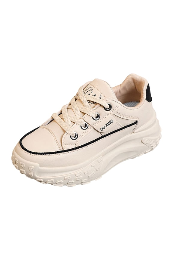 Platform Sneakers for Women Low Top Shoes Womens Lace up Platform Shoes Casual Walking Shoes for Women(Khaki,5.5)