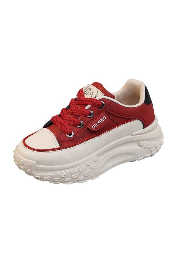 Platform Sneakers for Women Low Top Shoes Womens Lace up Platform Shoes Casual Walking Shoes for Women(Red,8)