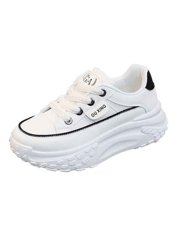 Platform Sneakers for Women Low Top Shoes Womens Lace up Platform Shoes Casual Walking Shoes for Women(White,5.5)