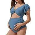 thumbnail image 1 of Povozer Maternity One Piece Swimwear Front Cross Pregnancy Swimsuit Bathing Suit Maternity Bikini(Blue,L), 1 of 1