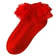 thumbnail image 1 of Povozer Ruffle Socks Toddler Girl Toddler Girls Ruffle Socks Frilly Dress Socks Turn Cuff Pageant Sock for Baby Girl Little Kids for 1-3 Years,Red, 1 of 3