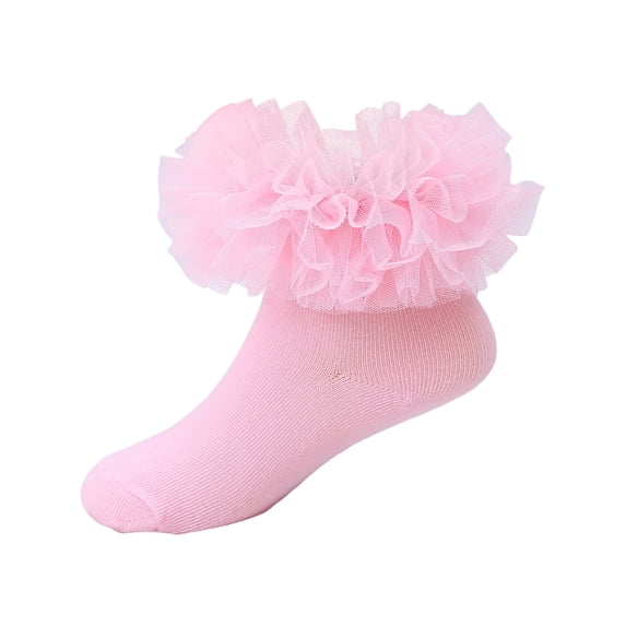 Povozer Toddler Ruffle Ankle Socks Girls Ruffle Socks Toddler Girl Frilly Dress Socks Ruffles Sock for Baby Kids for 4-6 Years,Pink