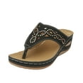 thumbnail image 1 of Povozer Sandals for Women Flip Flops Retro Hollow out T-strap Thong Sandals(Black,9), 1 of 6