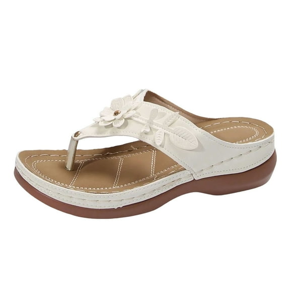 Povozer Sandals for Women Platform Flip Flops Hollow out T-strap Thong Sandals(White,6.5)