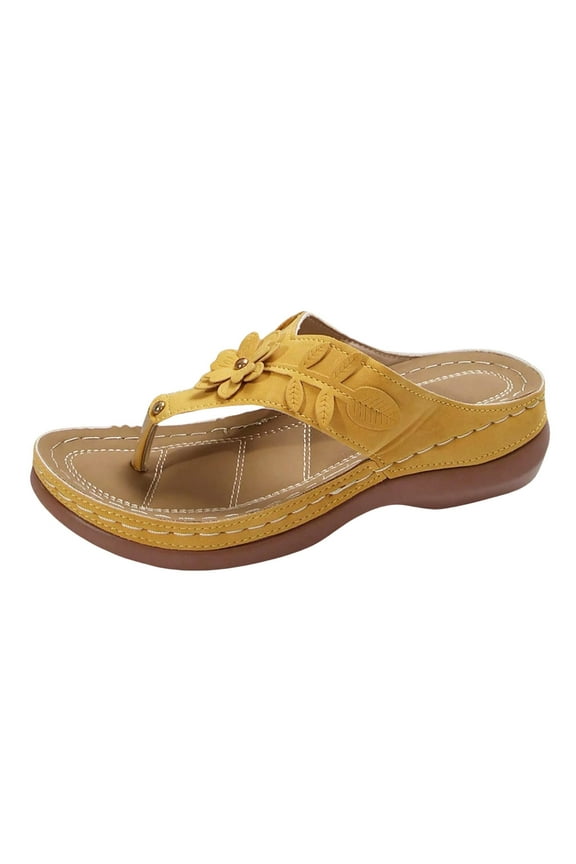 Sandals for Women Platform Flip Flops Hollow out T-strap Thong Sandals(Yellow,6.5)