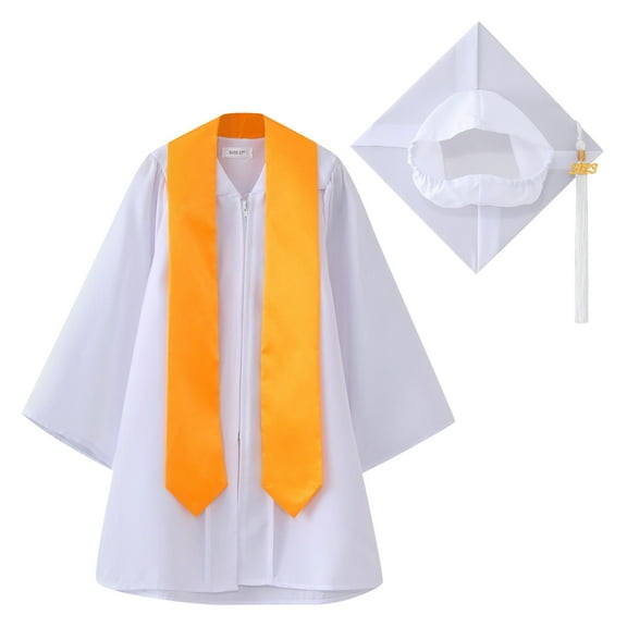 Povozer Shiny Kindergarten & Preschool Graduation Gown Cap Set with 2025 Tassel (White, 6-7 Years)