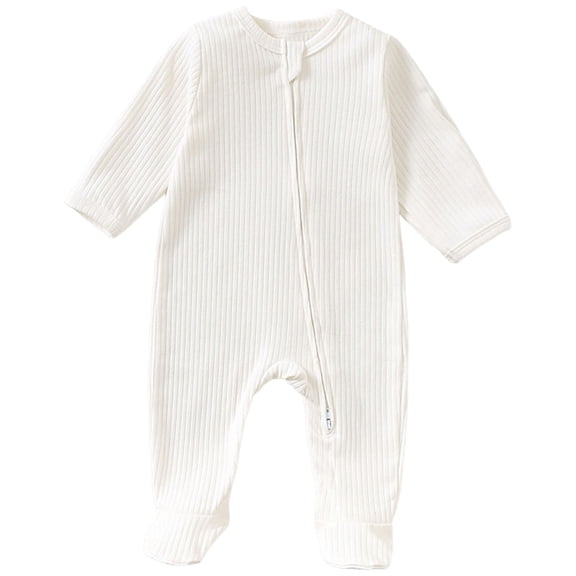 Povozer Short Sleeve Bodysuit Toddler Romper Baby Clothes Toddler Footed Zipper Newborn Comfy Unisex Cute Boy Girl Rompers Size 6-9 Years,White