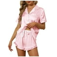 thumbnail image 1 of Povozer Silk Satin Pajamas Long Sleeve Button Up Pjs 2 Piece Lounge Sets Pj Sets for Women(RD1,L), 1 of 6