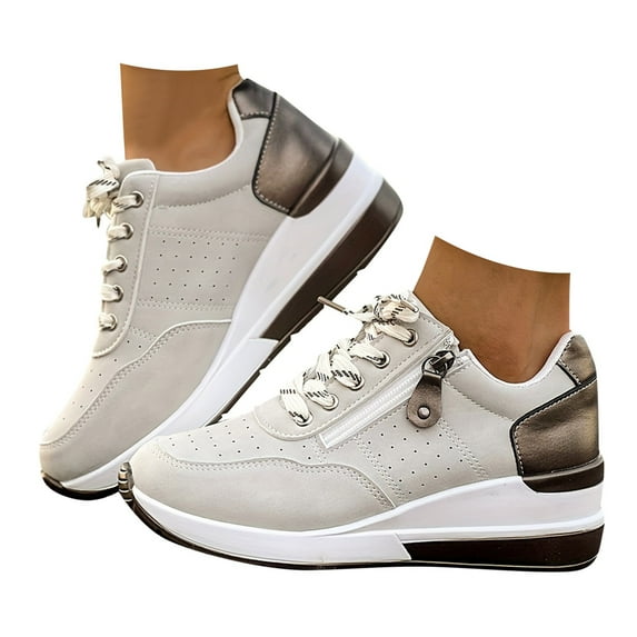 Povozer Sneakers for Women Memory Foam Women Shoes & Womens Sneakers Non-Slip Work Shoes Women(Light Gray,7.5)