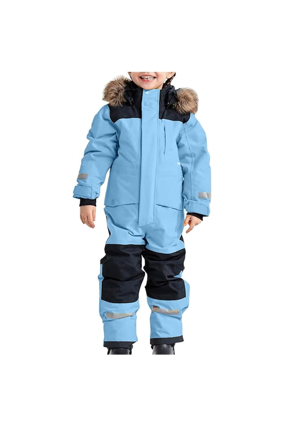 Snow Suits Kids Boys One Piece Snowsuits Windproof Winter Outdoor(Sky Blue,6-7Y)