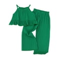 thumbnail image 1 of Povozer Summer Outfits for Girls Girls Solid Color Tank Top+Wide Legged Pants(Green,6-7Y), 1 of 3