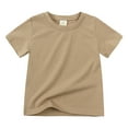 thumbnail image 1 of Povozer Summer T-Shirts for Boys Girls Toddler Kids T Shirts Short Sleeve Plain Tops Tees(Khaki,8-9Y), 1 of 4