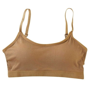 Povozer Teens Girls Training Bras Big Kids Lightly Padded Adjustable Sport Bra(Brown,10-16Y)