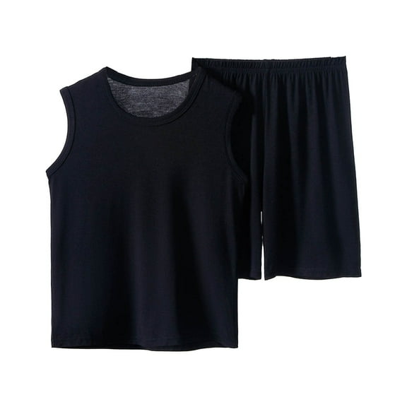 Povozer Toddler 2 Piece Summer Outfits for Boys Girls Tank Tops with Shorts Pajamas Set(Black,18-24M)