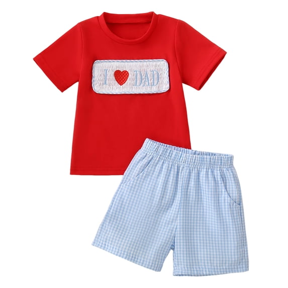Povozer Toddler Baby Boy Clothes Outfits Boy's Fashion Boys Comfortable Breathable Set Cute Cartoon Printed Short Sleeve Shorts 2pcs Set Size 12-18 Months,Red