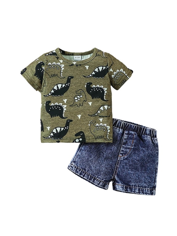 Toddler Baby Boy Clothes Summer Outfits Boy's Fashion Boys Comfortable Breathable Set Cute Cartoon Printed Short Sleeve Shorts 2pcs Set Size 6-9 Months,AG