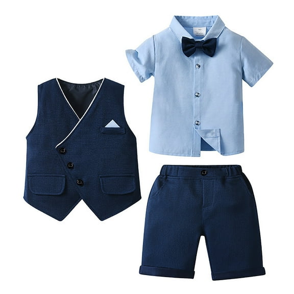 Povozer Toddler Baby Boy Clothes Summer Outfits Toddler Boy Clothes Outfits 2 Pieces Summer Clothes Letter Print Color Block T-Shirt and Shorts Clothing Set for 5-6 Years,Blue