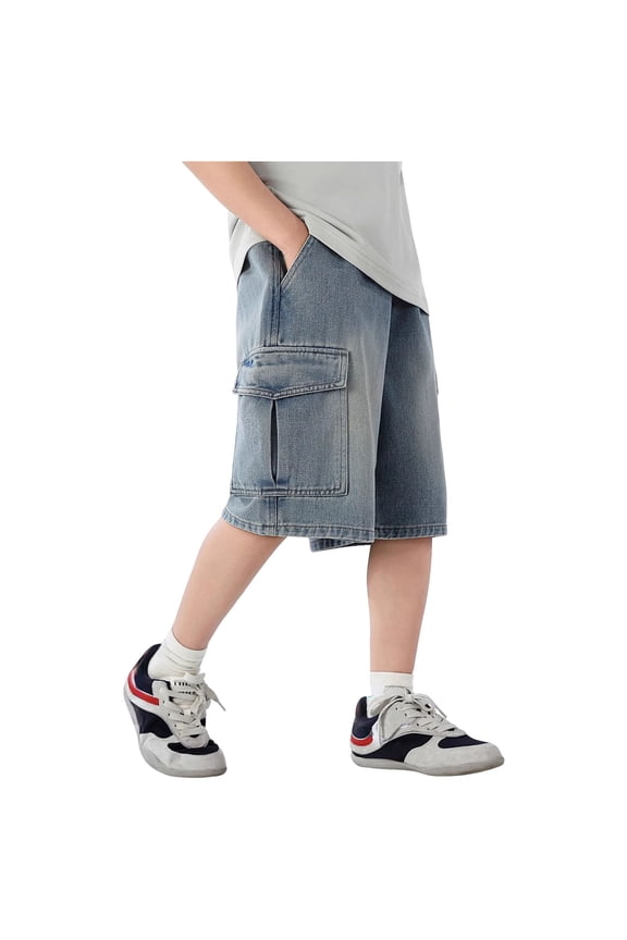 Toddler Baby Boy Shorts Boys Fashion Casual Childrens Cargo Denim Shorts Boys Denim Shorts Summer Thin Trendy Five Point Pants Size 7-8 Years,Blue