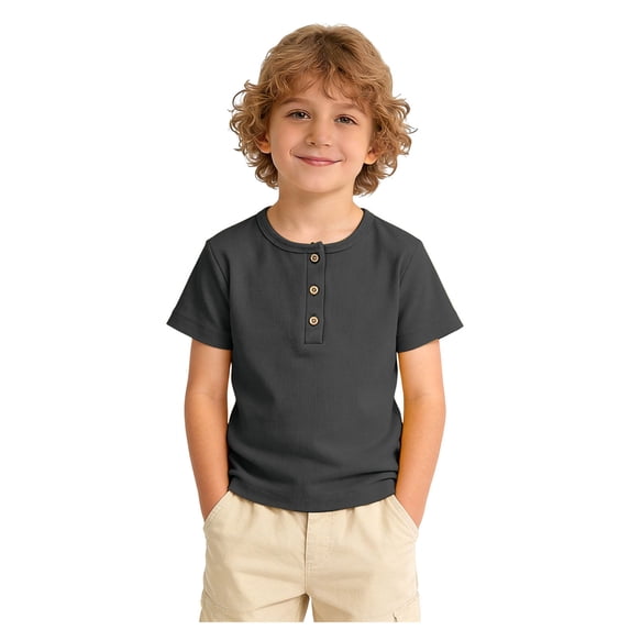 Povozer Toddler Baby Boy Summer Outfit,Toddler Boys T-Shirts Short Sleeve Cotton Boy Undershirts Crew Neck Baby Tees Solid Summer Kids Clothes,Size 1-2 Years,Dark Gray