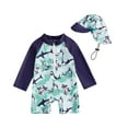 thumbnail image 1 of Povozer Toddler Baby Boy Swimsuit One Piece Long Sleeve Rash Guard Stars Striped Zipper Swimwear Bathing Suit with Sunhat,Size 3-4 Years,Green, 1 of 4