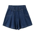 thumbnail image 1 of Povozer Toddler Baby Boys Denim Jeans Shorts Girls Waist Pull On Knee Length Summer Casual Boys Cargo Shorts Girls Summer Solid Color Button Denim Shorts for 12-18 Months,Dark Blue, 1 of 4
