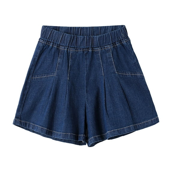 Povozer Toddler Baby Boys Denim Jeans Shorts Girls Waist Pull On Knee Length Summer Casual Boys Cargo Shorts Girls Summer Solid Color Button Denim Shorts for 12-18 Months,Dark Blue