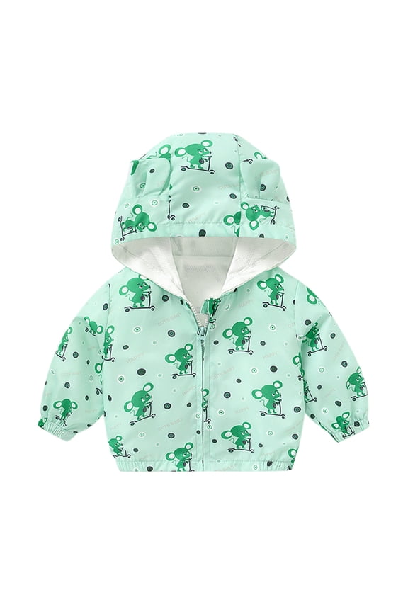 Toddler Baby Boys Windbreaker Dinosaur Print Hooded Jacket Zipper Lightweight Rain Jacket Spring&Fall Jacket(Green,6-12 Months)