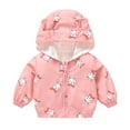 thumbnail image 1 of Povozer Toddler Baby Boys Windbreaker Dinosaur Print Hooded Jacket Zipper Lightweight Rain Jacket Spring&Fall Jacket(Pink,12-18 Months), 1 of 3