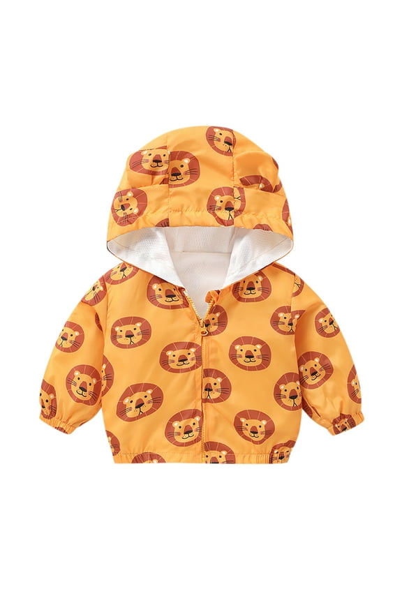 Toddler Baby Boys Windbreaker Dinosaur Print Hooded Jacket Zipper Lightweight Rain Jacket Spring&Fall Jacket(Yellow,6-12 Months)
