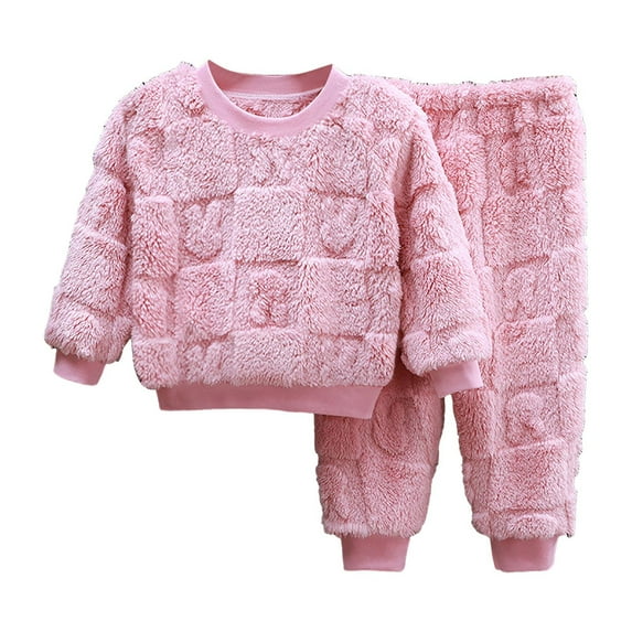 Povozer Toddler Baby Fleece Pants Pullover Tops Set Winter Warm Sweatshirt Pants 2pcs Set(Pink,10-12 Years)