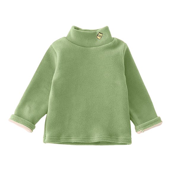 Povozer Toddler Baby Girl Basic Solid Color Turtleneck T Shirt Top Long Sleeve(Green,4-5Y)