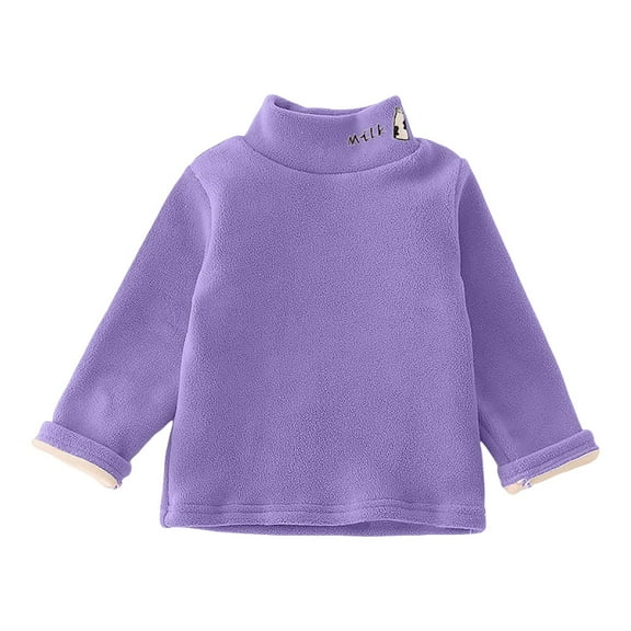 Povozer Toddler Baby Girl Basic Solid Color Turtleneck T Shirt Top Long Sleeve(Purple,8-10Y)