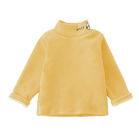 Povozer Toddler Baby Girl Basic Solid Color Turtleneck T Shirt Top Long Sleeve(Yellow,6-7Y)