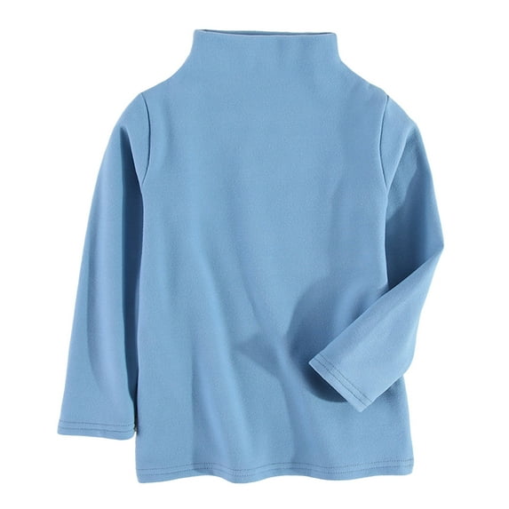 Povozer Toddler Baby Girl Boys Basic Turtleneck T-Shirt Kid Solid Color Cotton Long Sleeve Pullover Blouse Top(Blue,6-7 Years)