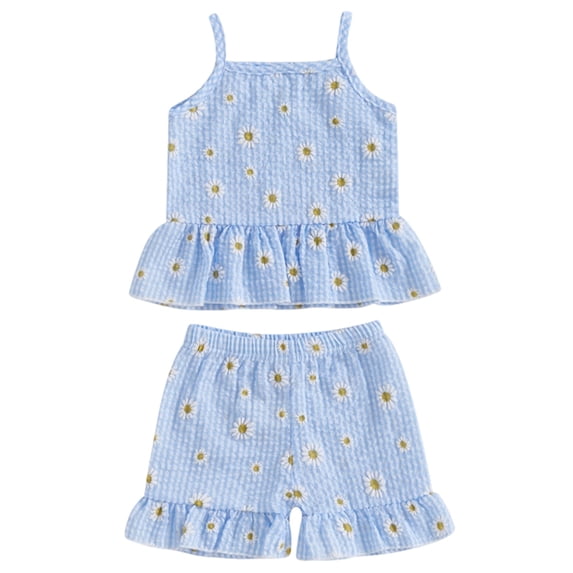 Povozer Toddler Baby Girl Clothes Summer Outfits Set Infant Baby Girl Clothes Toddler Girl Summer Outfits Sleeveless Tank Top Shirt Shorts Set Toddler Clothes For Girls,Size 18-24 Months,Blue