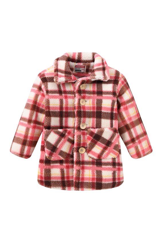 Toddler Baby Girl Fleece Jacket Long-sleeve Button Wool Blend Coat(Red,8-9Y)