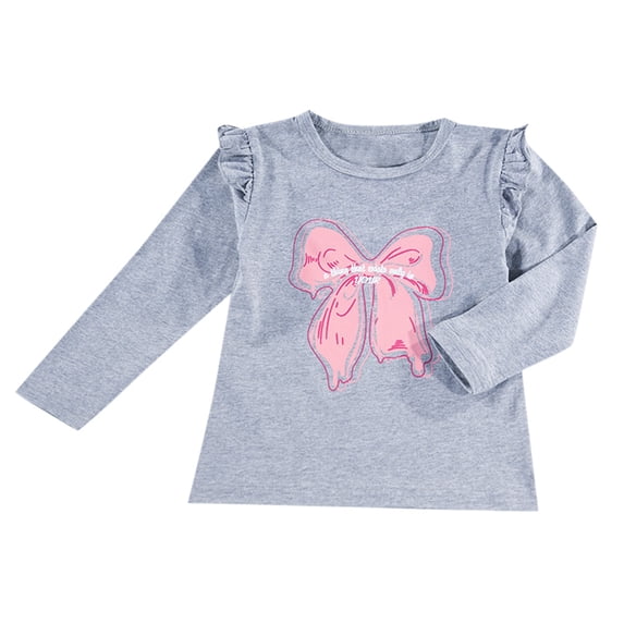 Povozer Toddler Baby Girl Soft Crewneck Ruffle Tops Infant Girls Cotton T-Shirt(Gray,2-3Y)