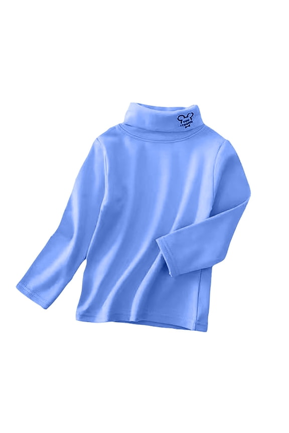 Toddler Baby Girls Basic Solid Color Turtleneck Ribbed T-Shirt Top(Blue,18-24M)