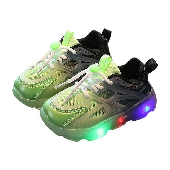 Povozer Toddler Boys Girls Light up Shoes LED Flashing Lightweight Mesh Breathable Running Sneakers for Toddler and Little Kid(Green,2.5-3Years)