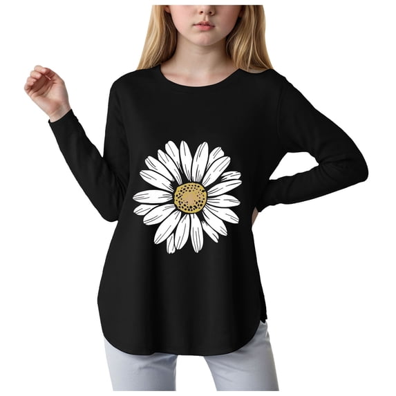 Povozer Toddler Baby Girls Boys Long Sleeve T Shirt Girls Clothes Long Sleeve Shirts Kids Curve Hem Side Slit Soft Tunic Tops Girls Fashion T Shirts Size 5-6 Years,Black