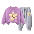 thumbnail image 1 of Povozer Toddler Baby Girls Fall Outfits Girls Comfortable Warm Cute Flower Print Long Sleeved Sweatshirt Pants Casual 2pcs Set,Size 2-3 Years,Purple, 1 of 5