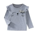 thumbnail image 1 of Povozer Toddler Baby Girls Long Sleeve Ruffle T Shirt Kids Casual Plain Solid Top(Gray,5-6Y), 1 of 4
