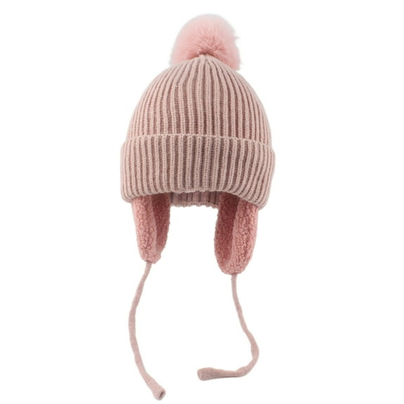 Povozer Toddler Baby Peruvian Hat with Ear Flaps Fleece Lined Beanie Hat(Pink,1-6T)