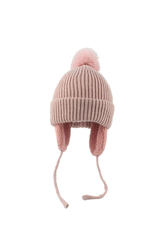 Toddler Baby Peruvian Hat with Ear Flaps Fleece Lined Beanie Hat(Pink,1-6T)