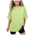 thumbnail image 1 of Povozer Toddler Basic T Shirt 2025 Girls Pleated Short Sleeve T Shirts Kids Summer Crewneck Shirts Casual Tops Tees for 90,Green, 1 of 6