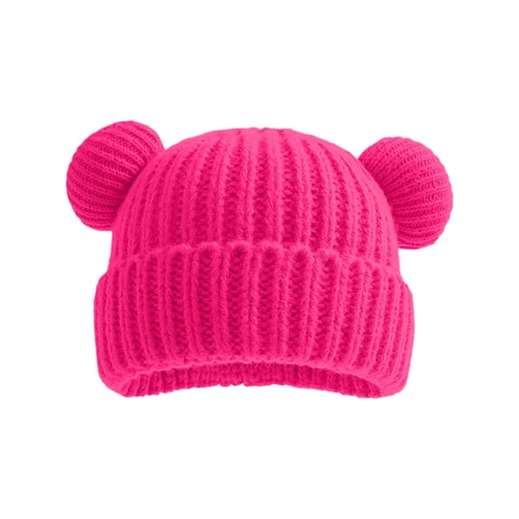 Povozer Toddler Beanie Boys Girls Baby Knit Warm Beanies Baby Hats Cute Bear Ears Toddler Cotton Lined Newborn Girls Boys Warm Knitted Winter Hat,Size 1-10 Years,Hot Pink
