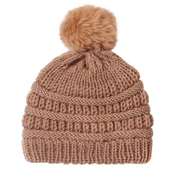 Povozer Toddler Beanie Boys Girls Baby Knit Warm Beanies Toddler Infant Baby Boys Girls Knitted Cap Beaniess Pompom Elastics Turban Winter Warm Hat,Size One Size,Coffee