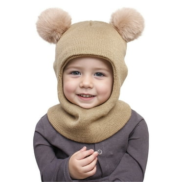 Povozer Toddler Beanie Hats Girl Boy with Neck Warmer Beanies for Kids Knit(Khaki,One Size)