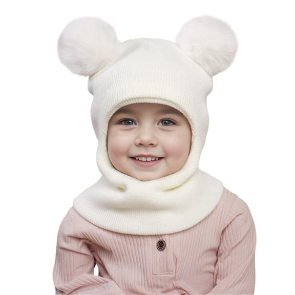 Povozer Toddler Beanie Hats Girl Boy with Neck Warmer Beanies for Kids Knit(White,One Size)